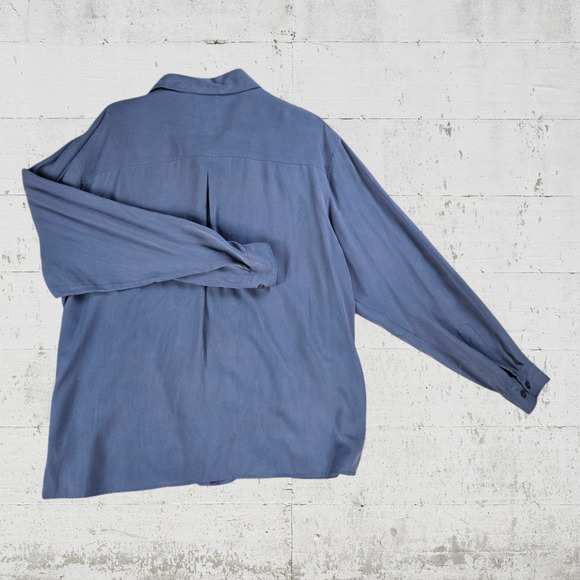 90s Vintage Slate Blue Silk Soft Button Up Classic Relaxed Fit Blouse Size XL - Picture 6 of 6